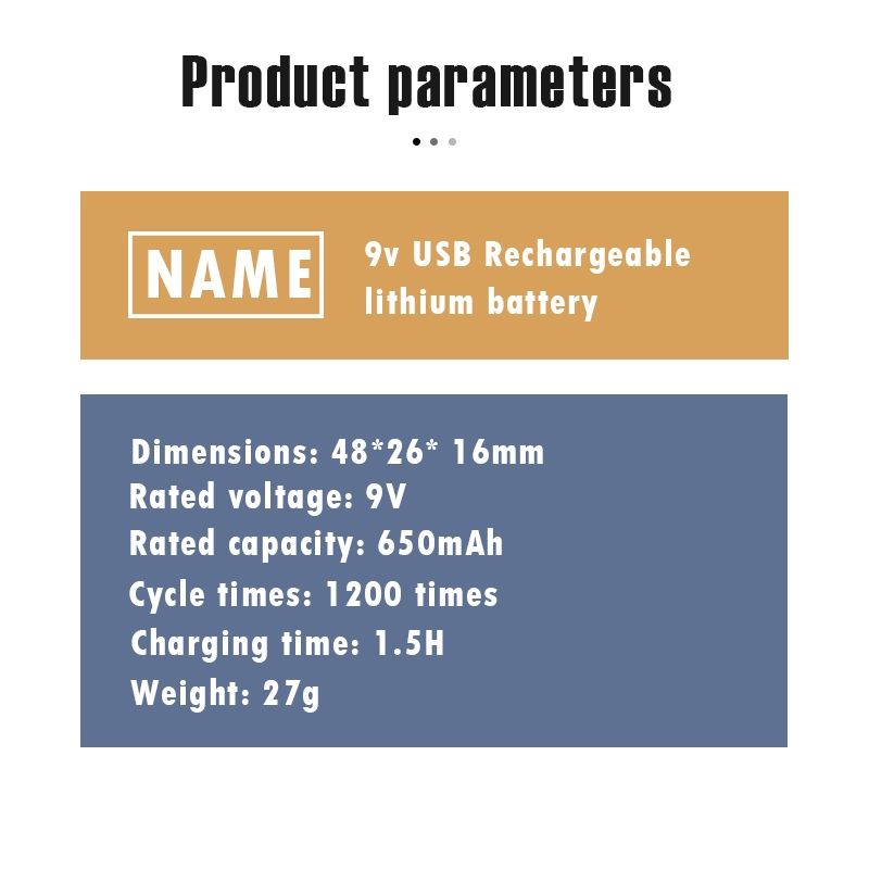 Batería recargable por USB de 9V 6F22 650mAh, ecológica, de iones de litio, para juguetes, micrófono, multímetro y más.