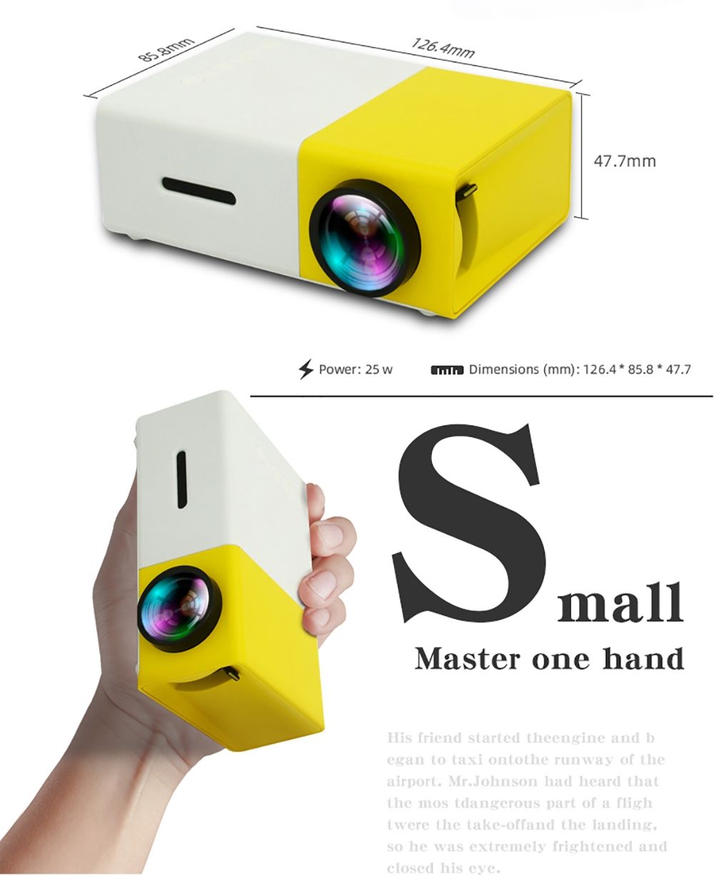 YG300 LED Mini Proyector, Proyector Portátil Compacto, Proyección Brillante 1080P para Noches de Cine y Aventuras de Juegos
