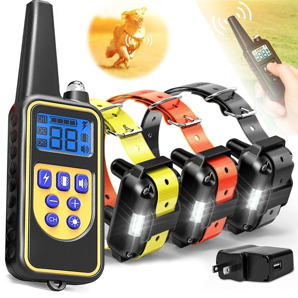 Collar de entrenamiento remoto para perros eléctrico de 800m, impermeable, recargable, niveles ajustables para perros de todos los tamaños