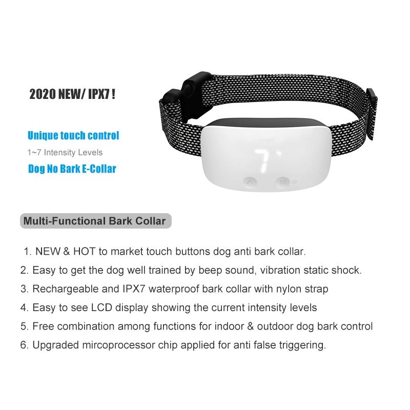 NUEVO Collar de Entrenamiento con Descarga para Perros Touch 7 Niveles Sn, Impermeable Recargable, Collar Anti Ladrido para un Control Efectivo de Ladridos