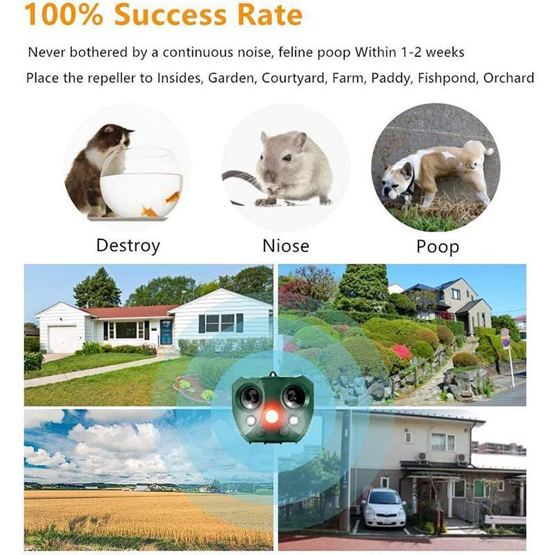 Repelente ultrasónico ecológico para animales con energía solar, disuasivo de ciervos, gatos y perros, control de plagas al aire libre, jardinería segura