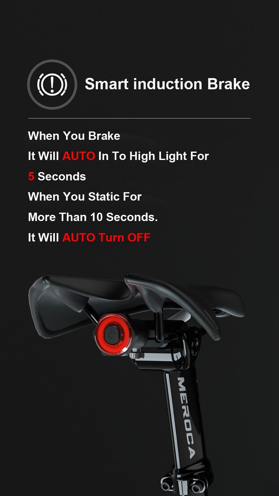 Luz trasera inteligente para bicicleta con luz de freno de arranque y parada automáticos, carga USB, impermeable IPX6, luz de seguridad para ciclismo.