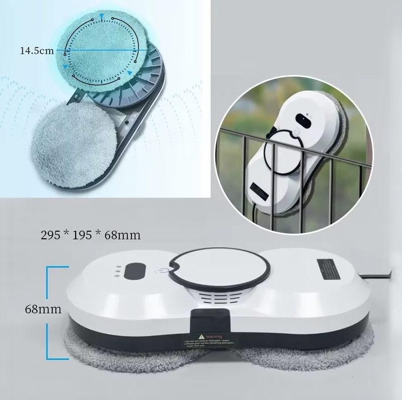 Robot limpiador de ventanas con tecnología inteligente, rociado automático de agua y succión de 5600Pa para ventanas impecables sin esfuerzo.