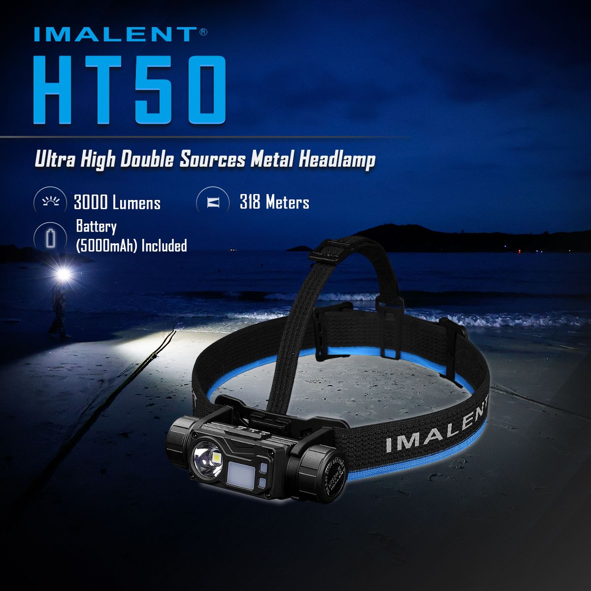 Descubre la IMALENT HT50 linterna potente con fuentes de luz duales ideal para iluminación exterior y camping