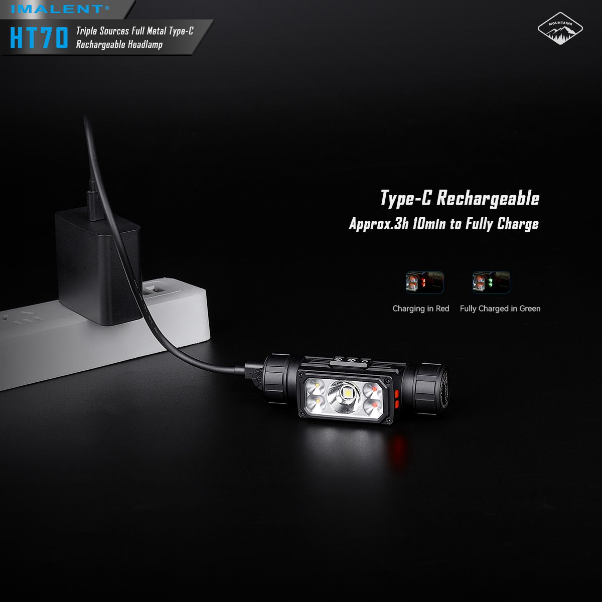 Linterna frontal IMALENT HT70 3500 lúmenes triple fuente de luz LED XHP50.3 ALTO recargable ideal para aventura