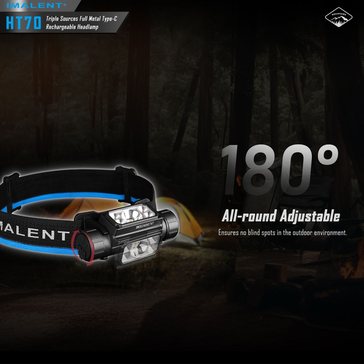 Linterna frontal IMALENT HT70 3500 lúmenes triple fuente de luz LED XHP50.3 ALTO recargable ideal para aventura