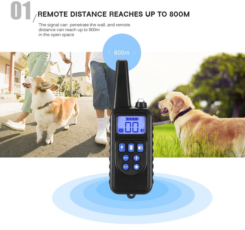 Collar de adiestramiento para perros eléctrico impermeable recargable de 800 m con control remoto para mascotas, pantalla LCD y modos ajustables