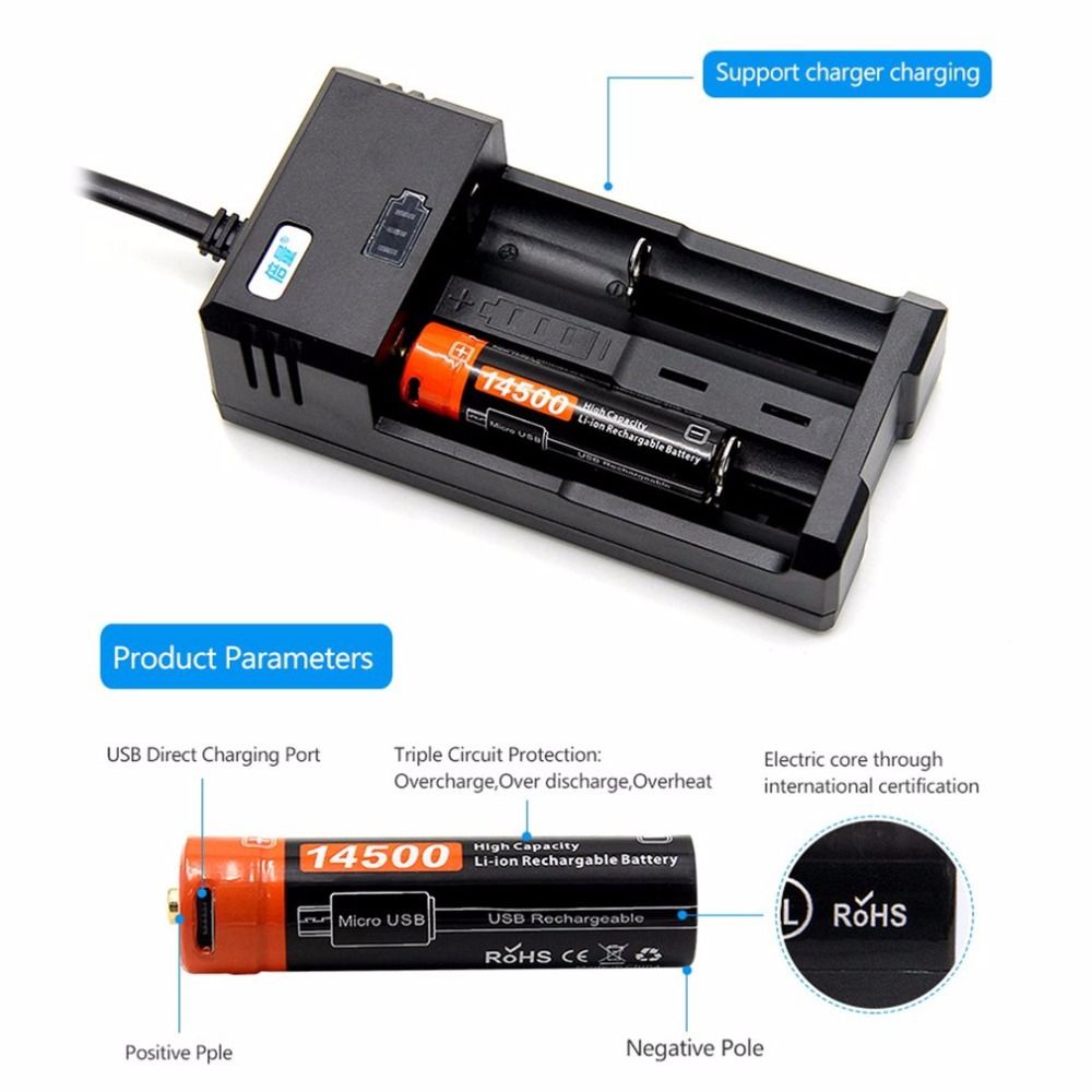 Batería Doublepow 14500 750mAh Micro USB de alta capacidad LED ideal para dispositivos electrónicos y acampada