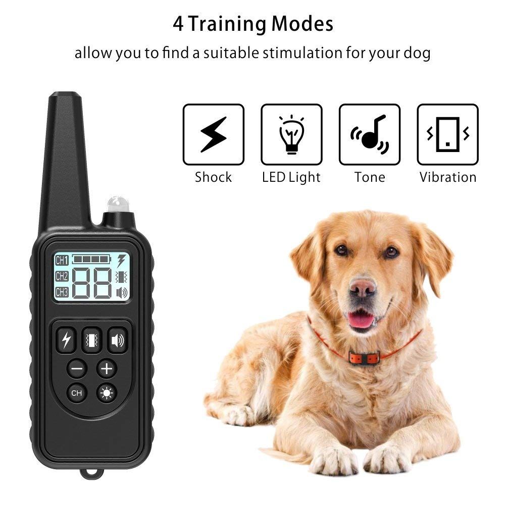 800m Collar de entrenamiento para perros eléctrico, control remoto para mascotas, impermeable, recargable, pantalla LCD, descarga, vibración, sonido
