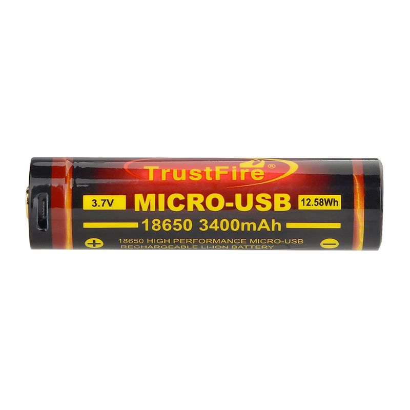 TrustFire 18650 3400mAh Batería recargable de iones de litio con Micro USB, Alta capacidad, Energía ecológica para Electrónica