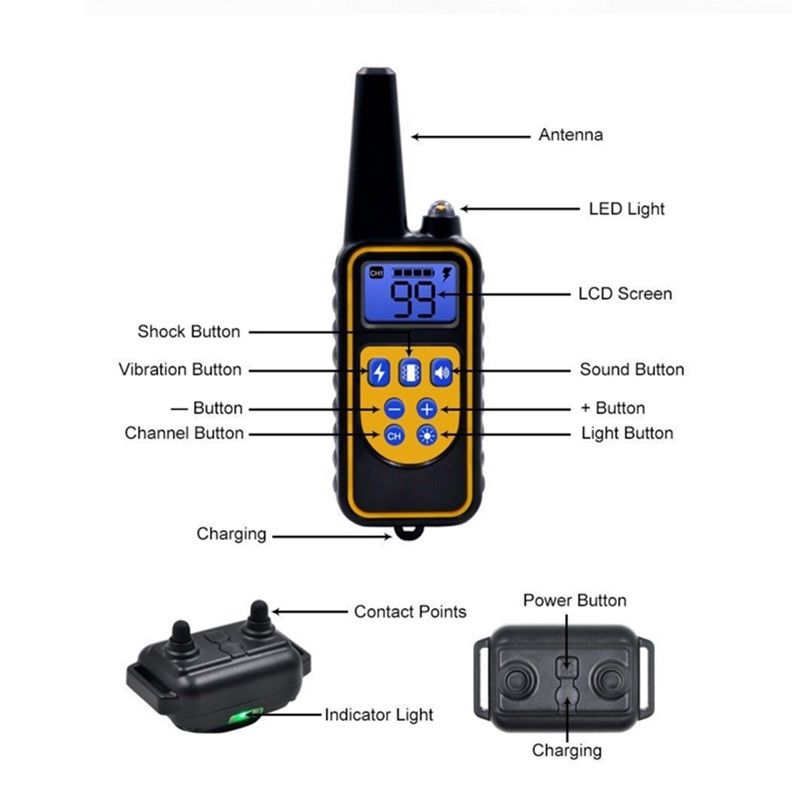 Collar de entrenamiento remoto para perros eléctrico de 800m, impermeable, recargable, niveles ajustables para perros de todos los tamaños