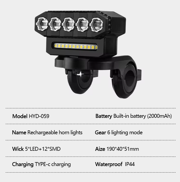 Luz delantera de bicicleta recargable por USB con bocina de ciclismo de 120 dB, diseño impermeable para ciclistas urbanos