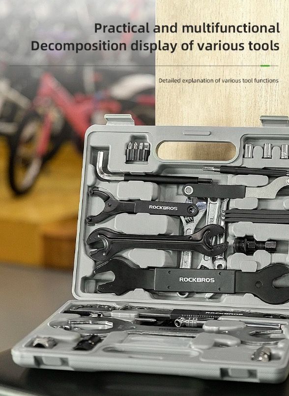 Juego de herramientas profesionales de ciclismo ROCKBROS - Kit de reparación de bicicletas de acero al carbono duradero con almacenamiento compacto