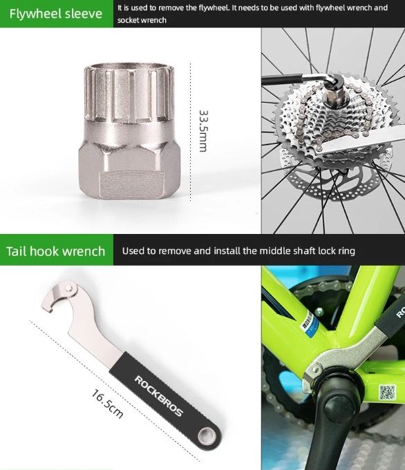 Juego de herramientas profesionales de ciclismo ROCKBROS - Kit de reparación de bicicletas de acero al carbono duradero con almacenamiento compacto