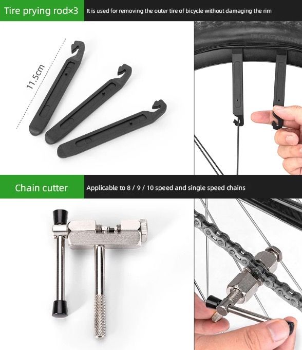 Juego de herramientas profesionales de ciclismo ROCKBROS - Kit de reparación de bicicletas de acero al carbono duradero con almacenamiento compacto