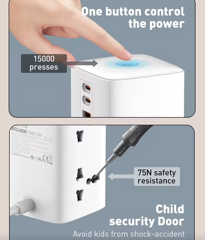 LDNIO Regleta de Torre Cubo Multi-tap 70W USB-C con Protección: Universal para Hogar y Oficina