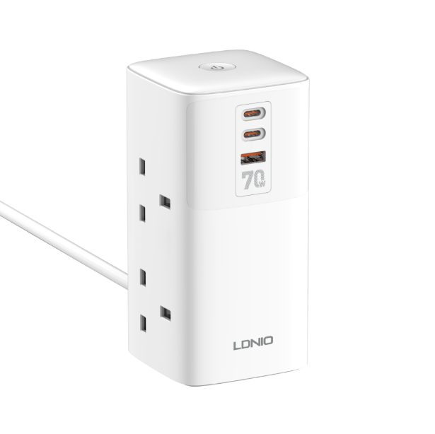 LDNIO Regleta de Torre Cubo Multi-tap 70W USB-C con Protección: Universal para Hogar y Oficina