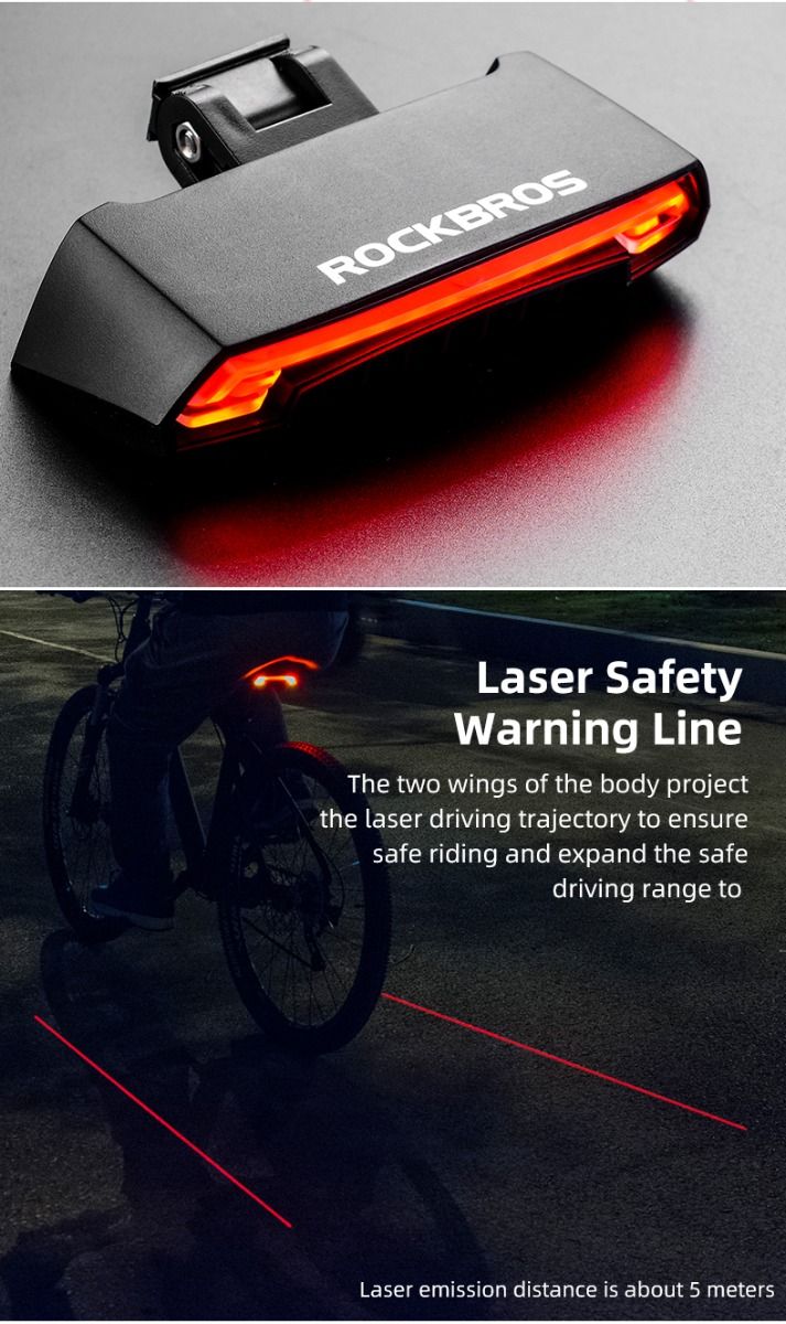 ROCKBROS LKWD-R1 Luz de Bicicleta Inteligente USB LED con Control Remoto Inalámbrico, Señal de Giro y Proyector Láser para Seguridad en Ciclismo