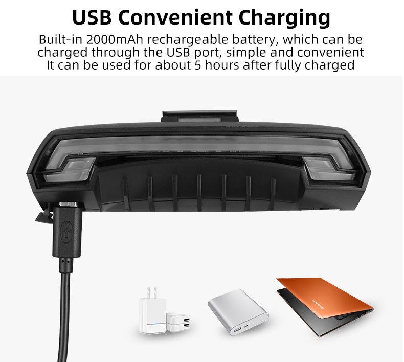 ROCKBROS LKWD-R1 Luz de Bicicleta Inteligente USB LED con Control Remoto Inalámbrico, Señal de Giro y Proyector Láser para Seguridad en Ciclismo