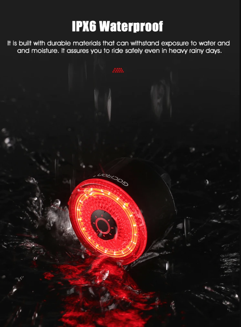 Gaciron LOOP-100 Luz trasera de bicicleta de alta luminosidad con sensor de freno y aleación de aluminio para ciclismo urbano y de montaña.