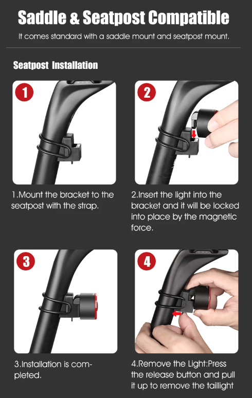 Gaciron LOOP-100 Luz trasera de bicicleta de alta luminosidad con sensor de freno y aleación de aluminio para ciclismo urbano y de montaña.