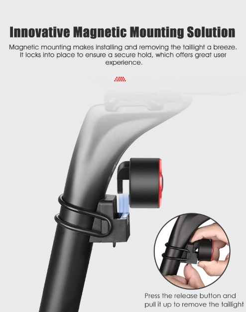 Gaciron LOOP-100 Luz trasera de bicicleta de alta luminosidad con sensor de freno y aleación de aluminio para ciclismo urbano y de montaña.