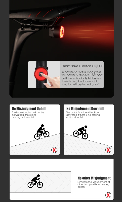 Gaciron LOOP-100 Luz trasera de bicicleta de alta luminosidad con sensor de freno y aleación de aluminio para ciclismo urbano y de montaña.