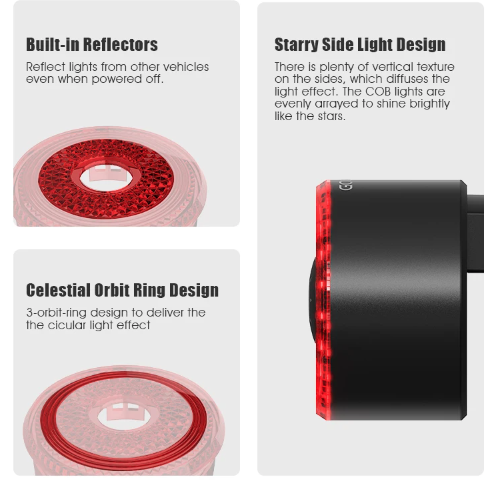 Gaciron LOOP-100 Luz trasera de bicicleta de alta luminosidad con sensor de freno y aleación de aluminio para ciclismo urbano y de montaña.