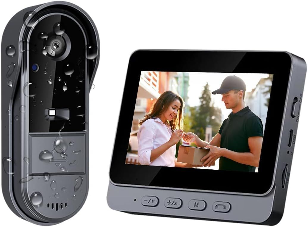 Cámaras de timbre inalámbricas con pantalla de monitor, impermeables, audio bidireccional, sin suscripción, sin necesidad de WiFi.