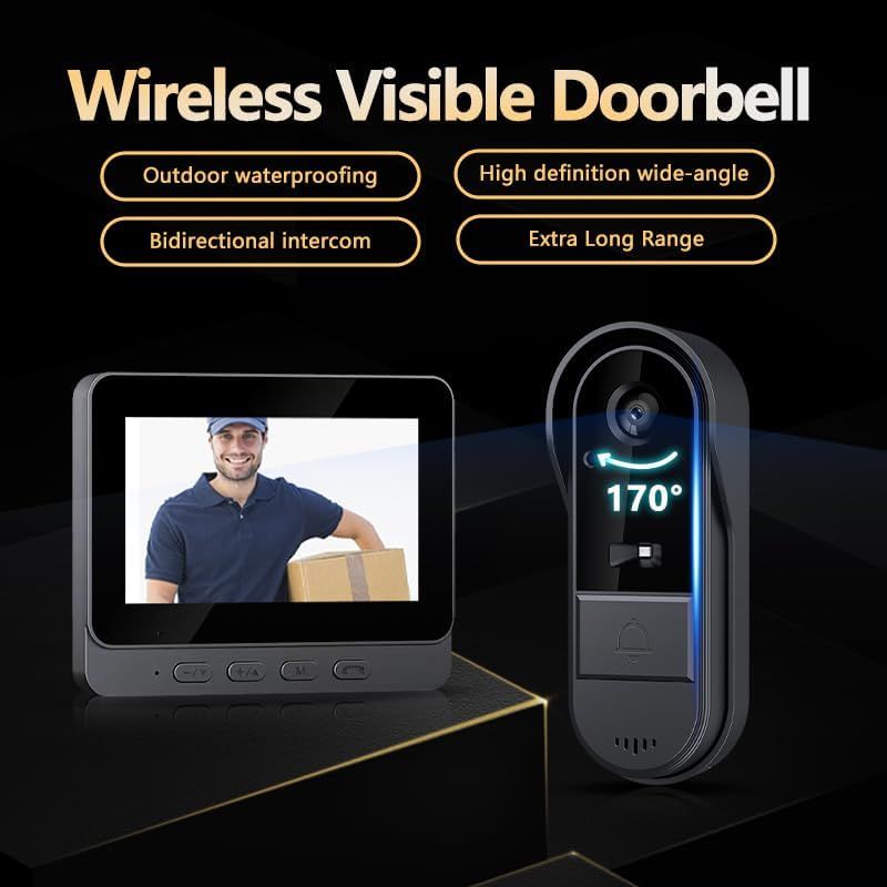 Cámaras de timbre inalámbricas con pantalla de monitor, impermeables, audio bidireccional, sin suscripción, sin necesidad de WiFi.