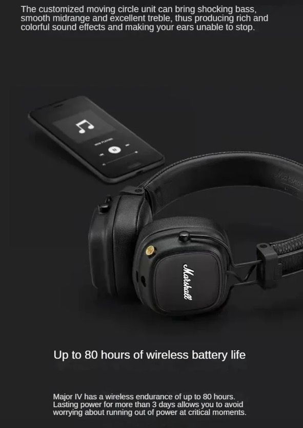 Marshall Major IV Auriculares Inalámbricos Bluetooth Sonido de Firma y Carga Inalámbrica para Entusiastas Música