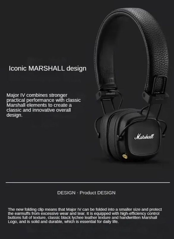 Marshall Major IV Auriculares Inalámbricos Bluetooth Sonido de Firma y Carga Inalámbrica para Entusiastas Música