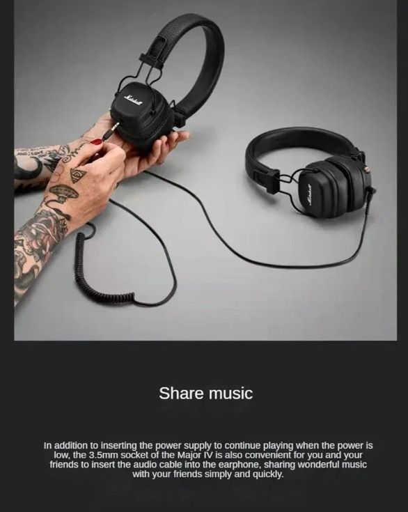 Marshall Major IV Auriculares Inalámbricos Bluetooth Sonido de Firma y Carga Inalámbrica para Entusiastas Música