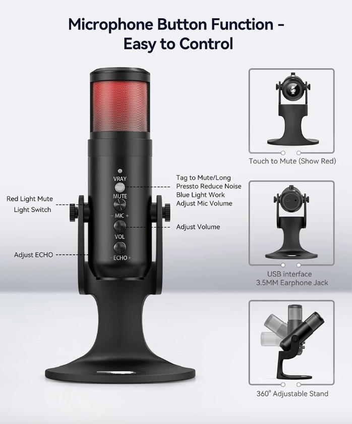 Nuevo Micrófono MU900PRO RGB USB Alta Calidad de Sonido para Gaming Podcast Creadores Contenido Músicos