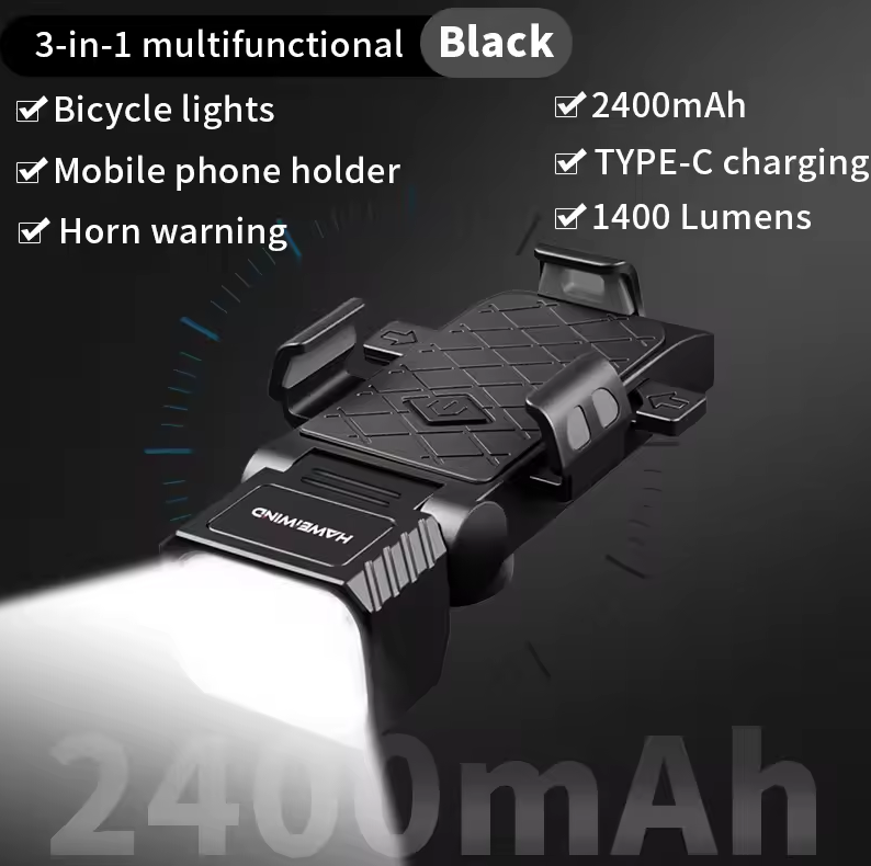 Luz frontal para bicicleta con bocina y soporte para teléfono, faro para bicicleta de ciclismo, soporte multifuncional para teléfono con lámpara, accesorios para ciclismo.