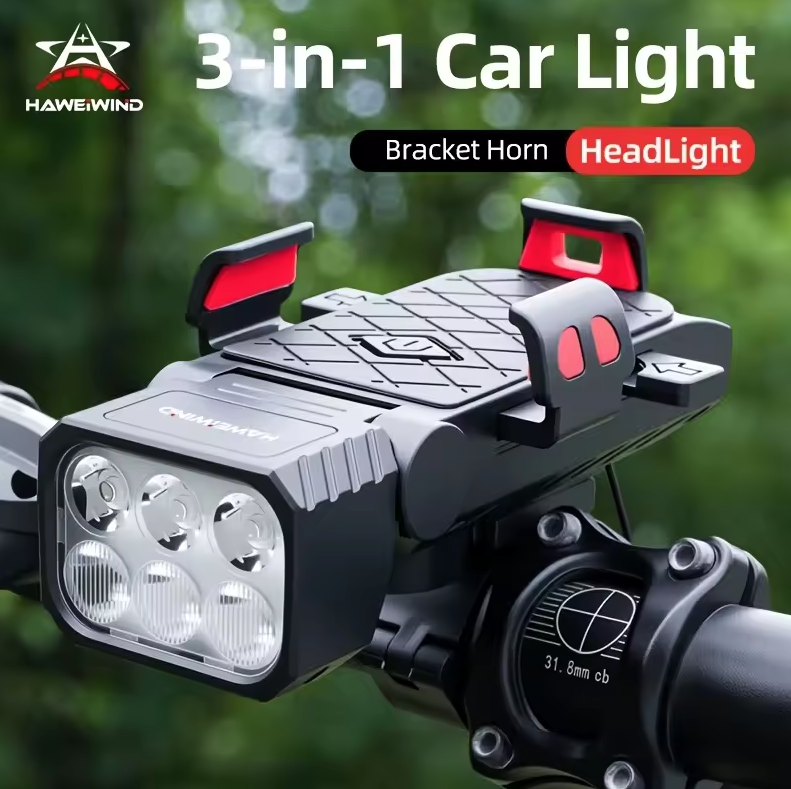 Luz frontal para bicicleta con bocina y soporte para teléfono, faro para bicicleta de ciclismo, soporte multifuncional para teléfono con lámpara, accesorios para ciclismo.