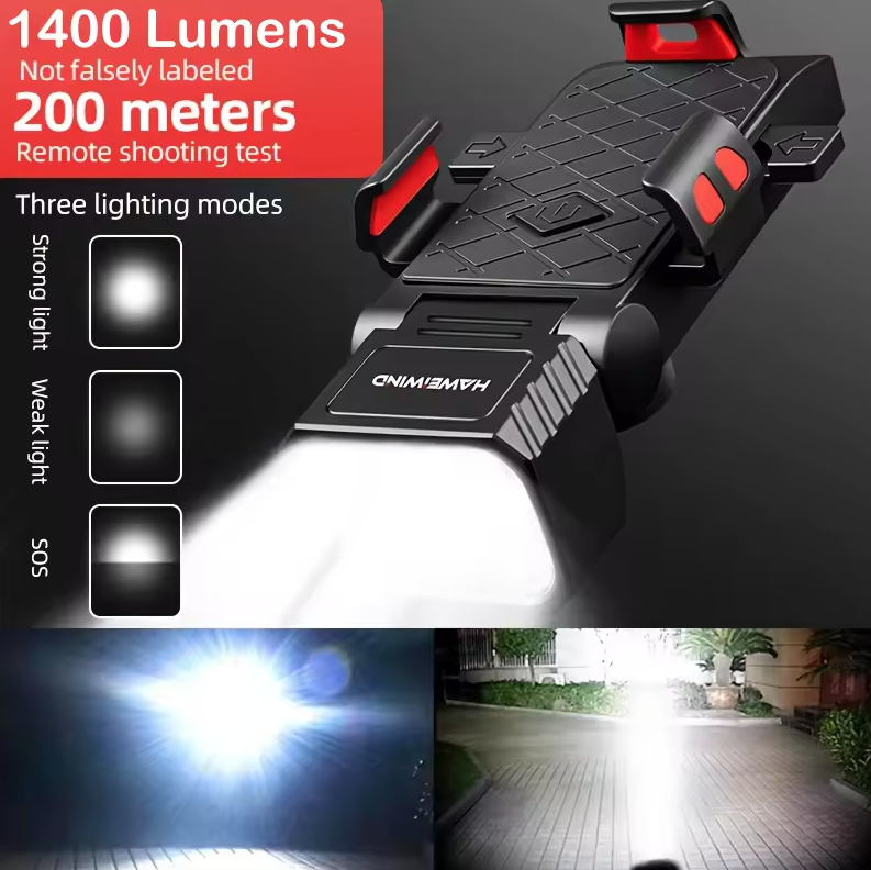 Luz frontal para bicicleta con bocina y soporte para teléfono, faro para bicicleta de ciclismo, soporte multifuncional para teléfono con lámpara, accesorios para ciclismo.