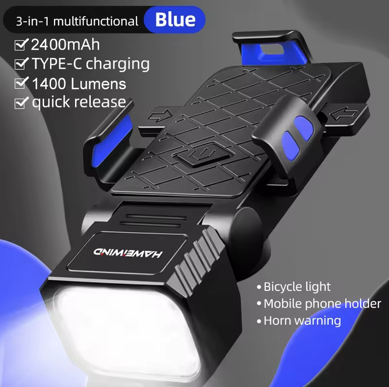 Luz frontal para bicicleta con bocina y soporte para teléfono, faro para bicicleta de ciclismo, soporte multifuncional para teléfono con lámpara, accesorios para ciclismo.
