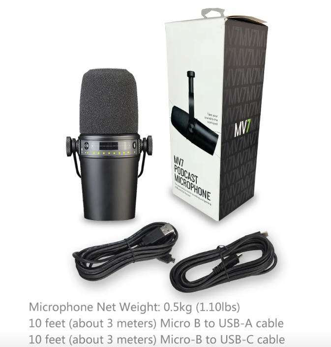 Micrófono Dinámico Profesional MV7 para Podcast con Conectividad Versátil y Sonido de Alta Calidad