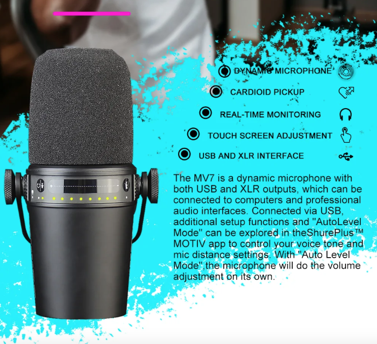 Micrófono Dinámico Profesional MV7 para Podcast con Conectividad Versátil y Sonido de Alta Calidad