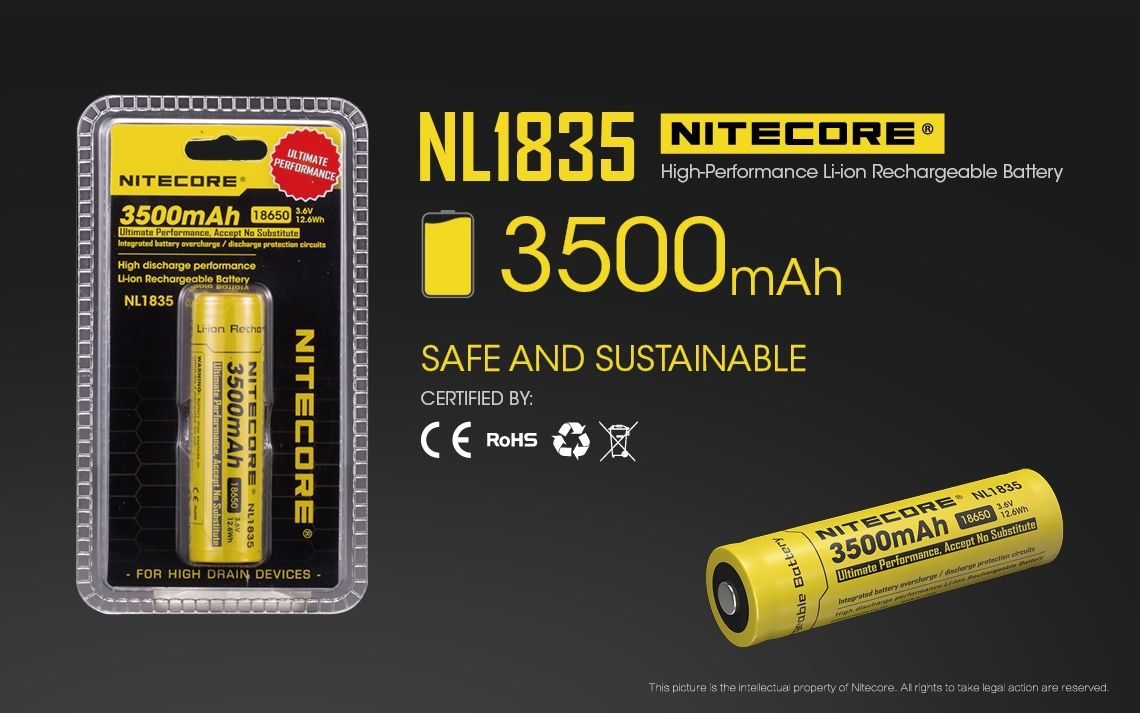 Nitecore 18650 NL1835 3500mAh Batería recargable de iones de litio para energía duradera y rendimiento confiable