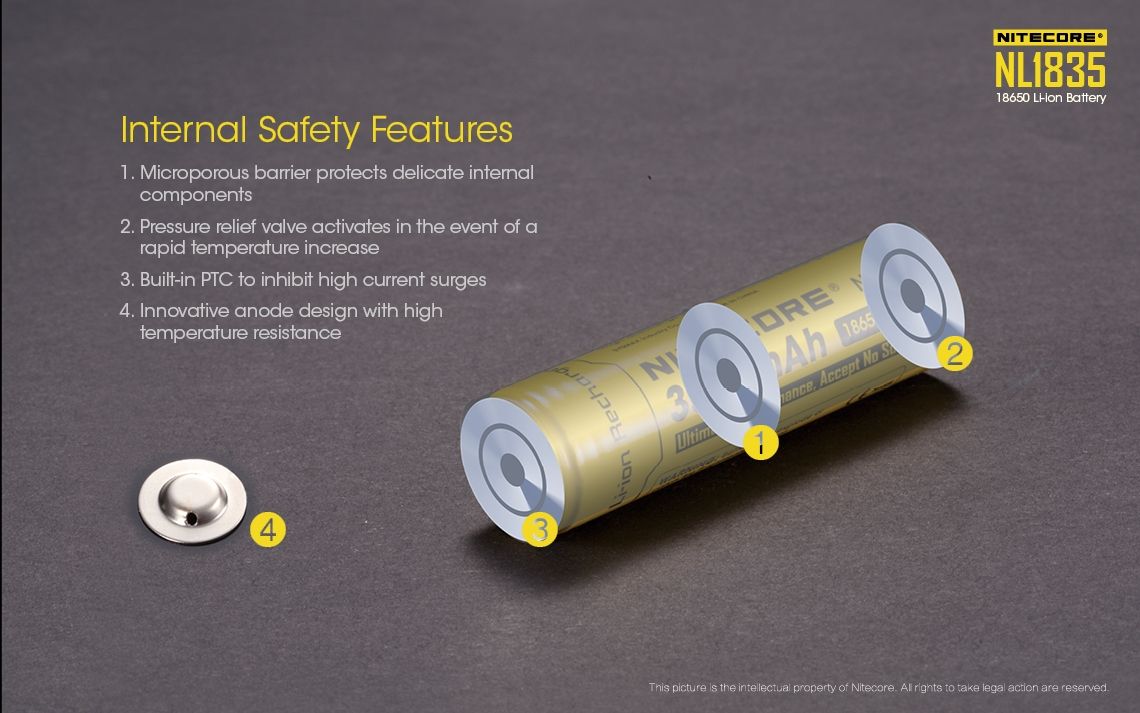 Nitecore 18650 NL1835 3500mAh Batería recargable de iones de litio para energía duradera y rendimiento confiable