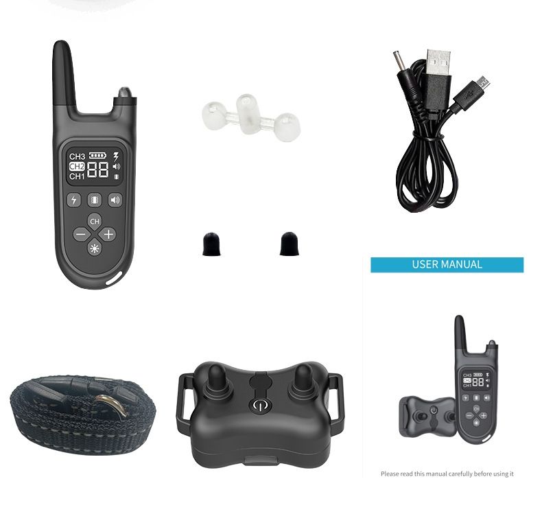 Collar de entrenamiento para perros eléctrico 800m, impermeable, pantalla LCD, niveles ajustables humanos, recargable