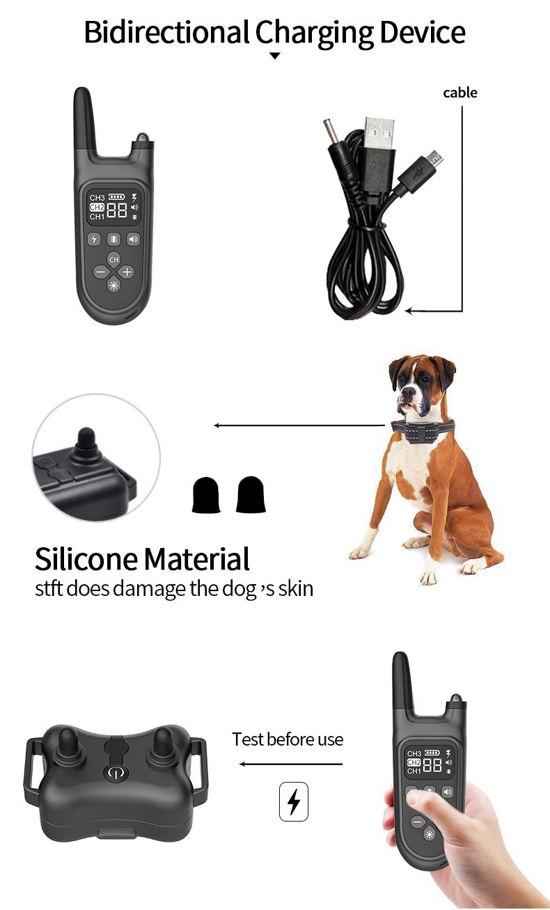 Collar de entrenamiento para perros eléctrico 800m, impermeable, pantalla LCD, niveles ajustables humanos, recargable