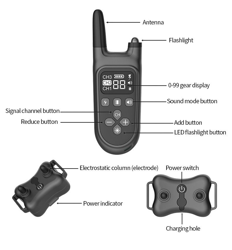 Collar de entrenamiento para perros eléctrico 800m, impermeable, pantalla LCD, niveles ajustables humanos, recargable