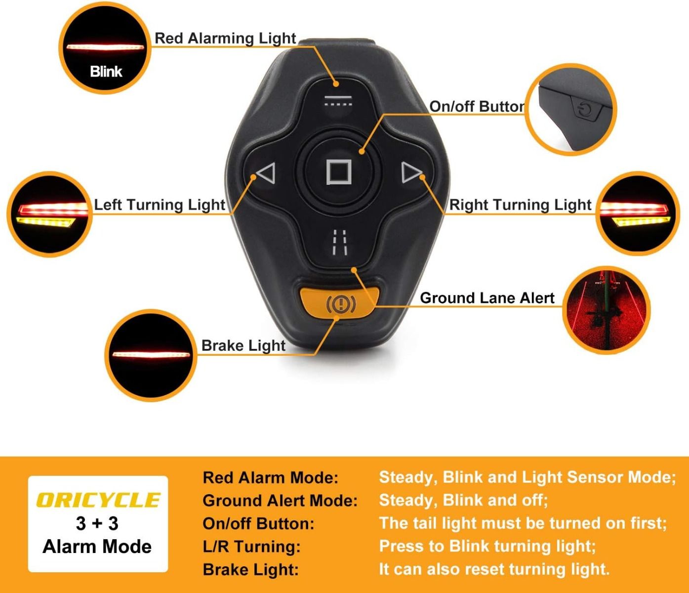 Ampulla C1 Luz Trasera Bicicleta LED con Control Remoto para Seguridad y Carril Láser