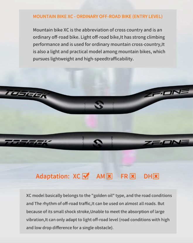 Manillar de bicicleta TOSEEK ZF-ONE MTB completo en fibra de carbono 31.8mm negro mate opción 580 a 760mm