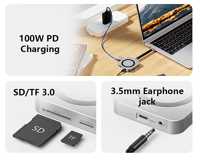 Blueendless M. 2 estaciones de acoplamiento magnéticas, caja de unidad de estado sólido NVMe, convertidor de laptop de carga rápida HDMI de alta definición tipo-c3.2