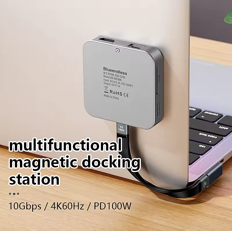 Blueendless M. 2 estaciones de acoplamiento magnéticas, caja de unidad de estado sólido NVMe, convertidor de laptop de carga rápida HDMI de alta definición tipo-c3.2
