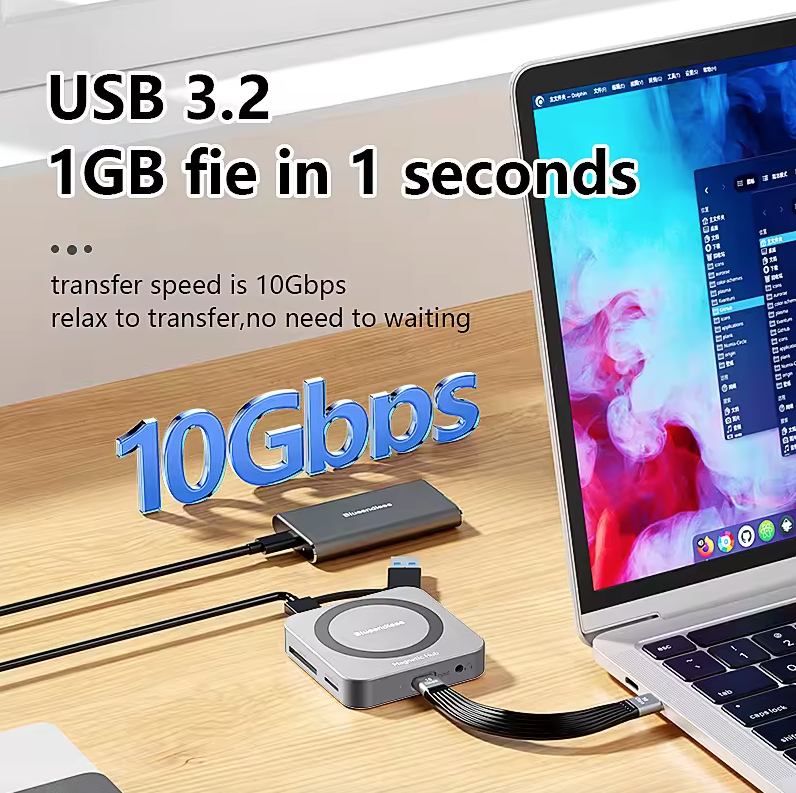 Blueendless M. 2 estaciones de acoplamiento magnéticas, caja de unidad de estado sólido NVMe, convertidor de laptop de carga rápida HDMI de alta definición tipo-c3.2